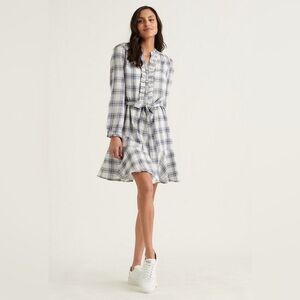 Lucky Brand Poet Midi Dress, Plaid With Ruffle Detail Size Large